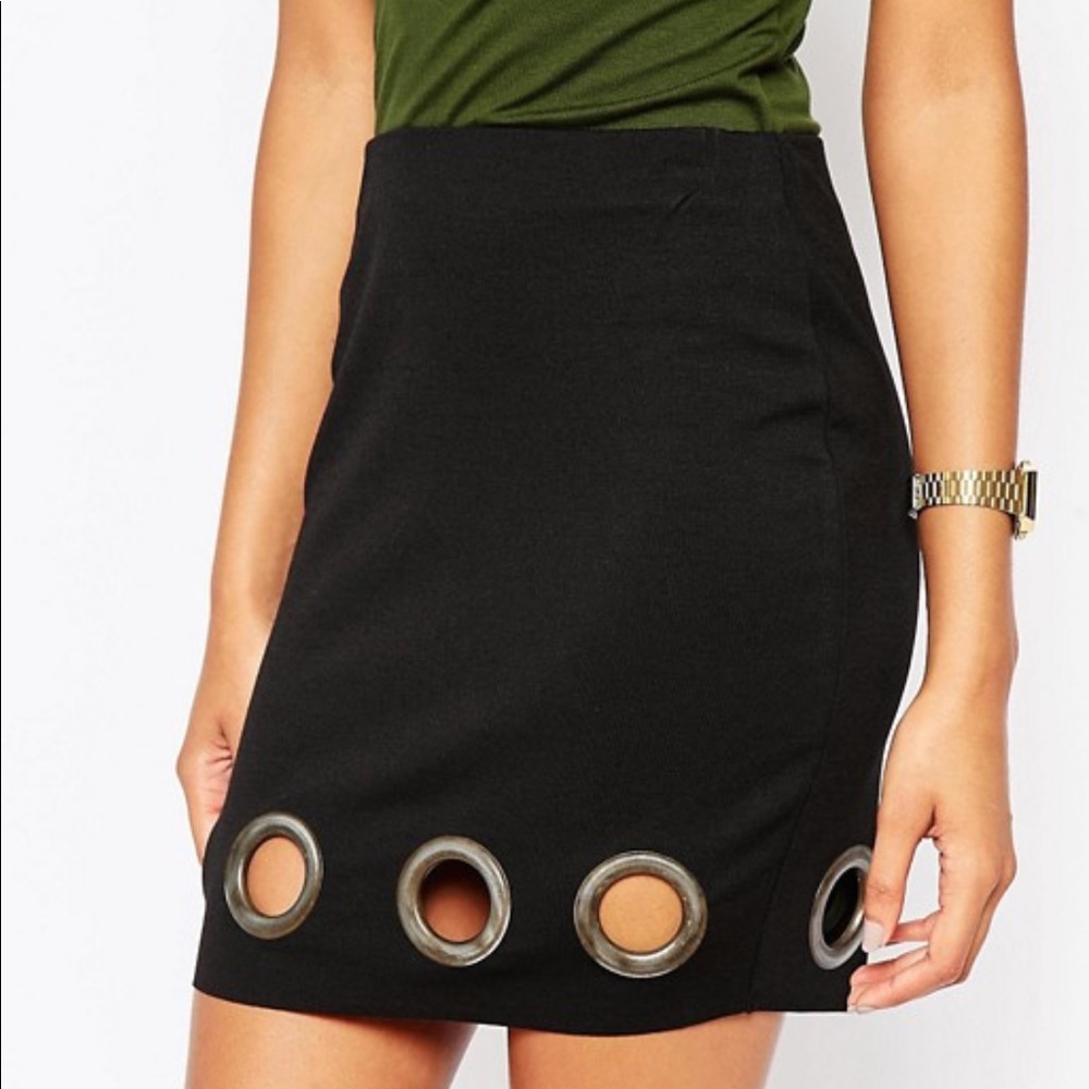 ASOS black circle ring cut out mini skirt